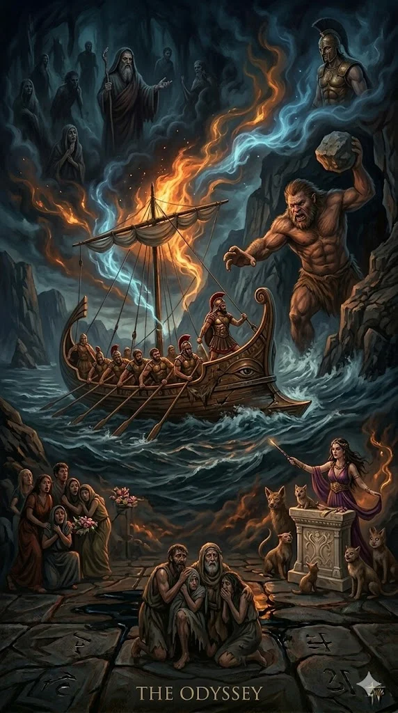 The Odyssey – Odysseus's Epic Journey Home | Greek Mythology Guide - Greek Mythology Illustration